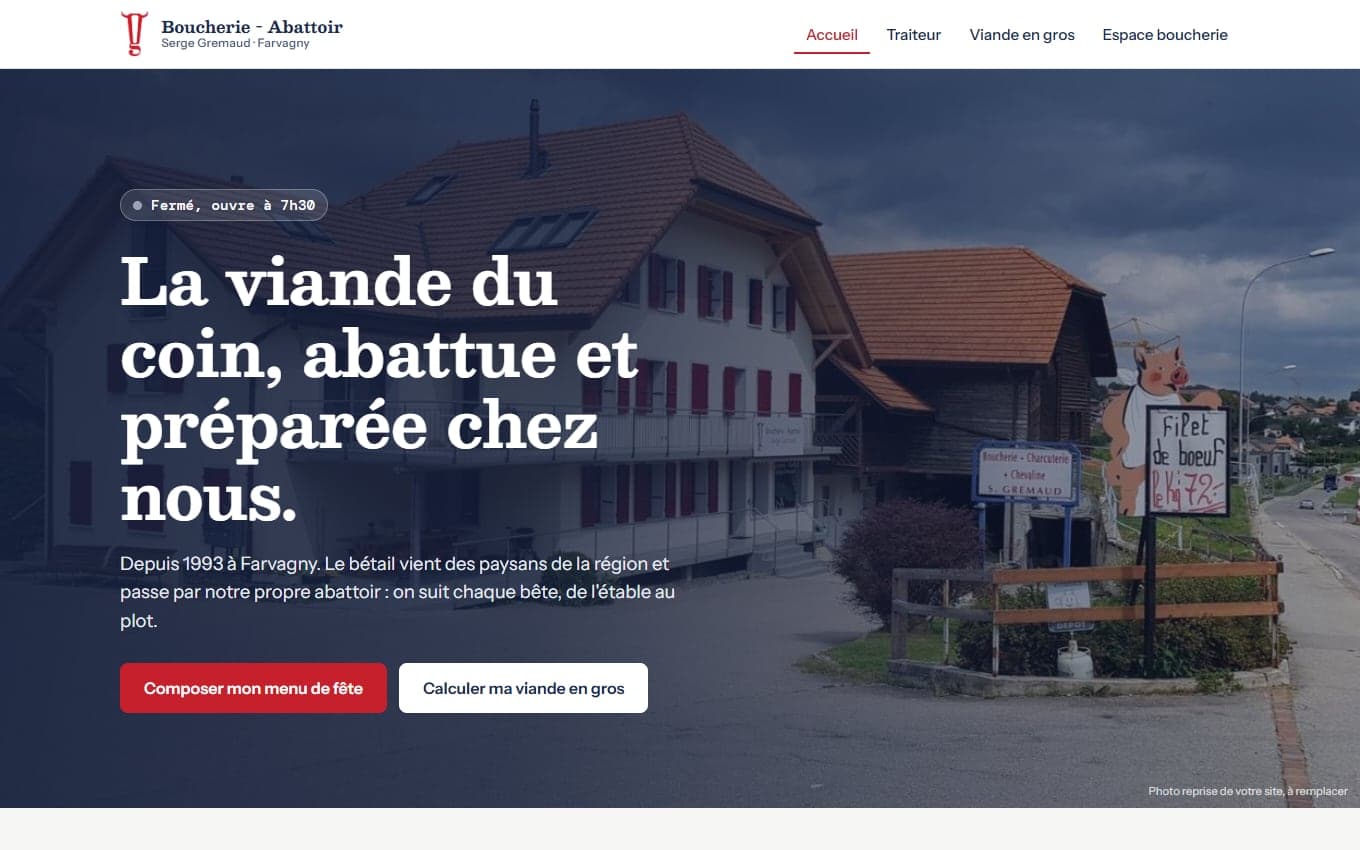 Maquette : l’accueil d’un site pour la boucherie Gremaud.