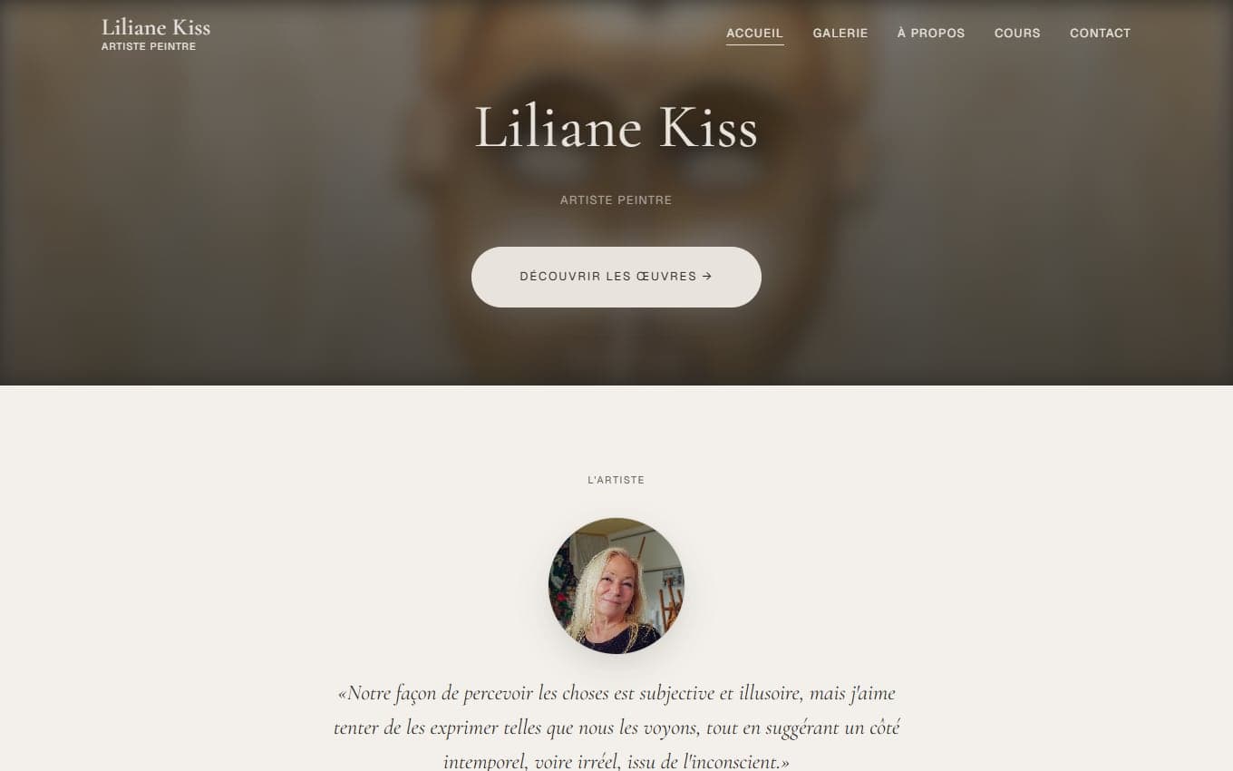 L’accueil du site de Liliane Kiss, artiste peintre.